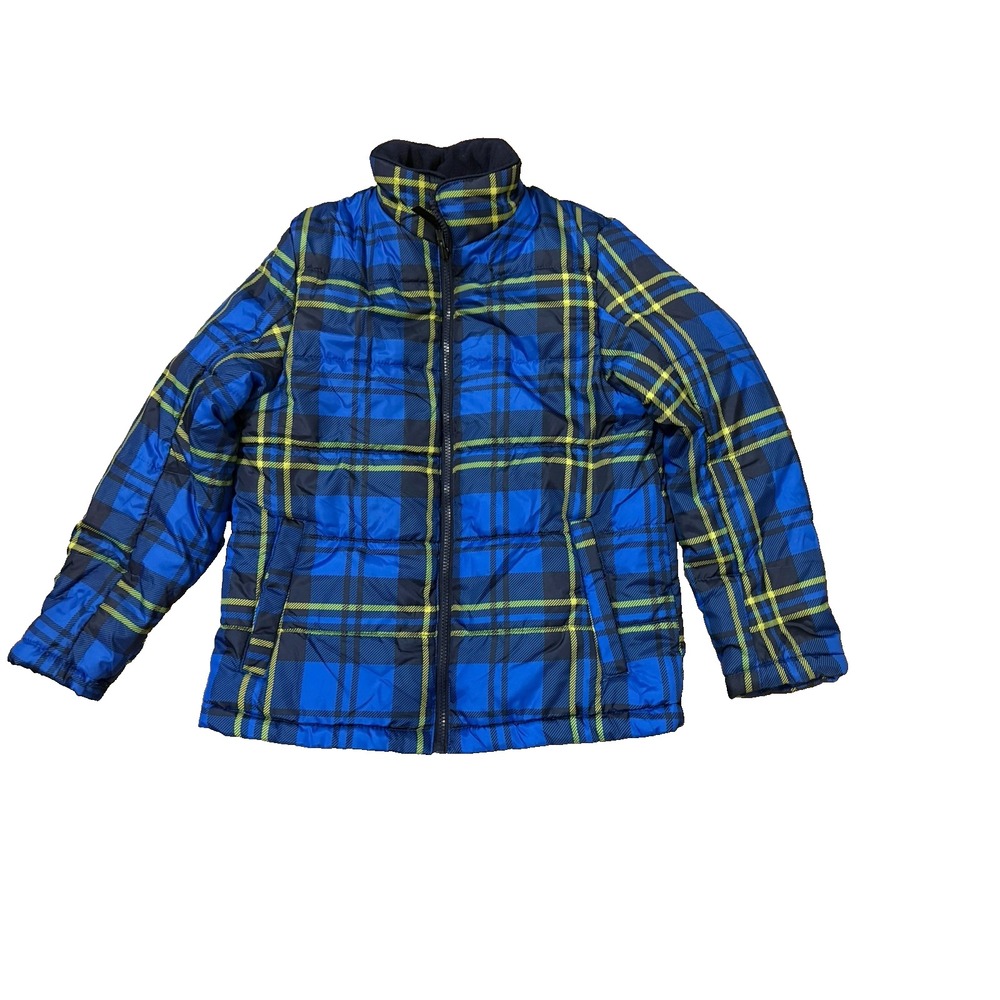 Mountain‎ Expedition Puffer Jacket Coat Blue Plaid Boys Size Youth  14-16